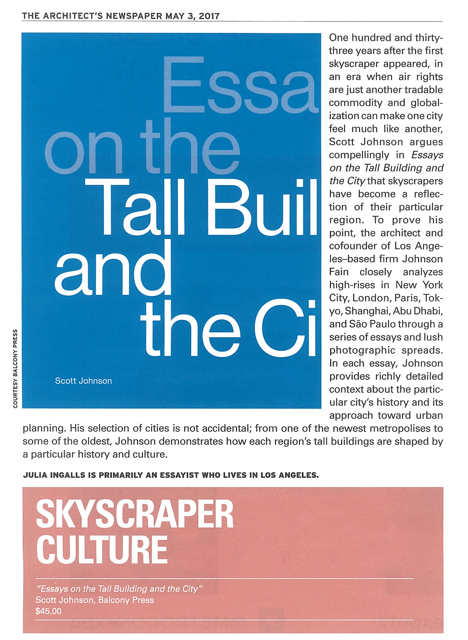 Architect’s Newspaper Review of Essays on the Tall Building and the City
