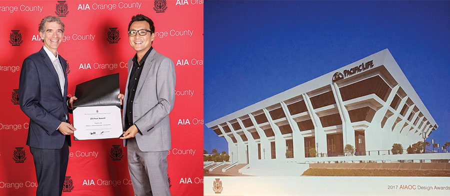 Johnson Fain accepts AIA Orange County 25 Year Award for William Pereira’s Pacific Life Building